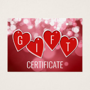 Saint Valentin Amour Red Hearts Certificat cadeau