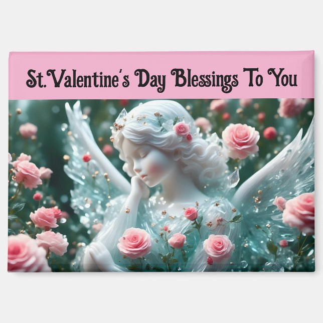 Saint Valentin Ange avec aimant Rose (Recto)