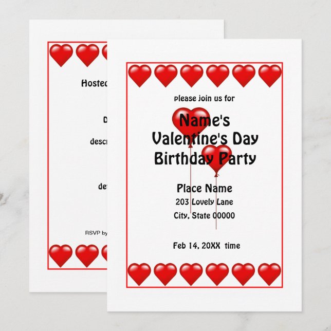 Saint-Valentin Anniversaire des Coeurs Invitation  (Devant / Derrière)
