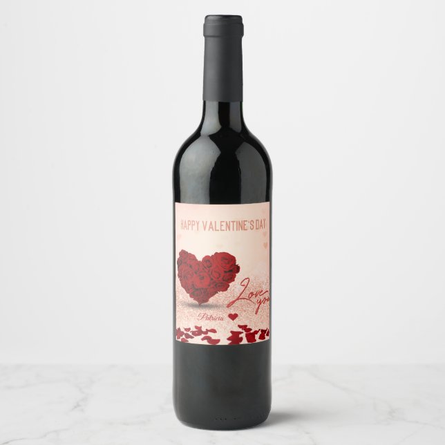 Saint Valentin Bouquet de coeur Rose - Étiquette d (Devant)