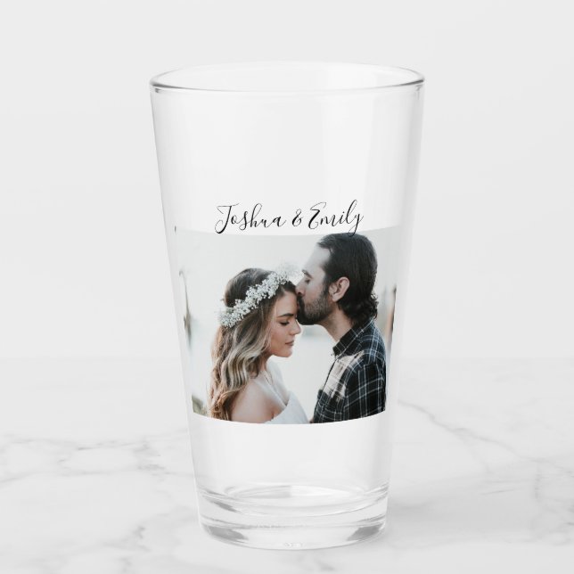 Saint Valentin cadeau Couple Photo Verre de bière (Devant)