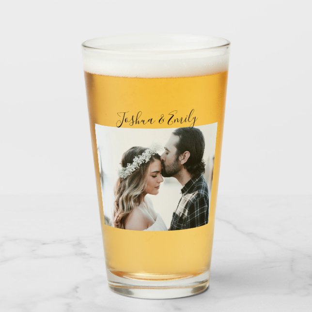 Saint Valentin cadeau Couple Photo Verre de bière (Devant (rempli))