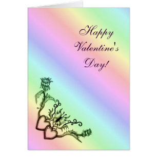 Saint Valentin - coeur et papillon sur arc-en-ciel