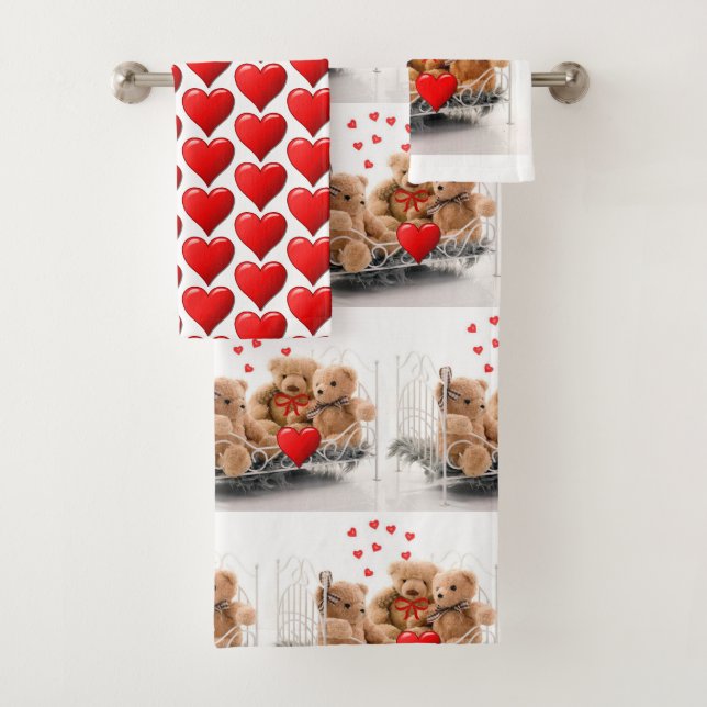 Saint Valentin Coeurs et Serviettes Nounours (En situation)