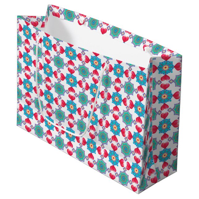Saint Valentin Coeurs Motif, grand sac cadeau (Devant Angle)