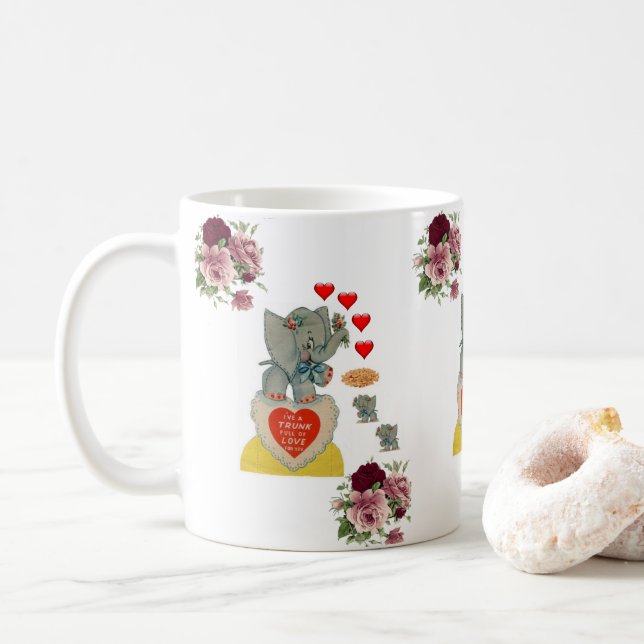 Saint Valentin Eléphant Floral Mugs (Avec donut)