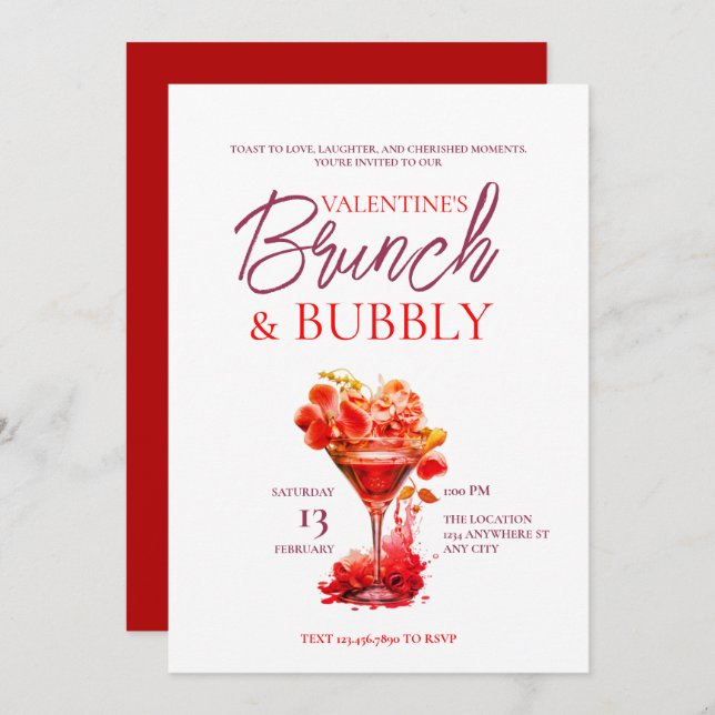 Saint Valentin et Bubbly Invitation (Devant / Derrière)