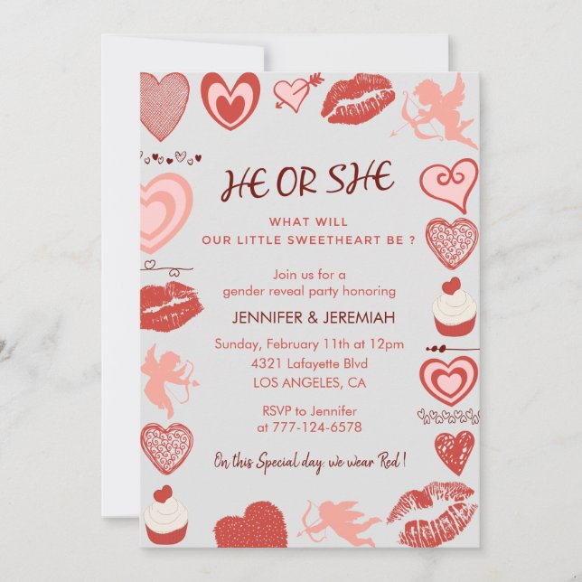 Saint Valentin genre révéler invitation coeurs gri (Devant)