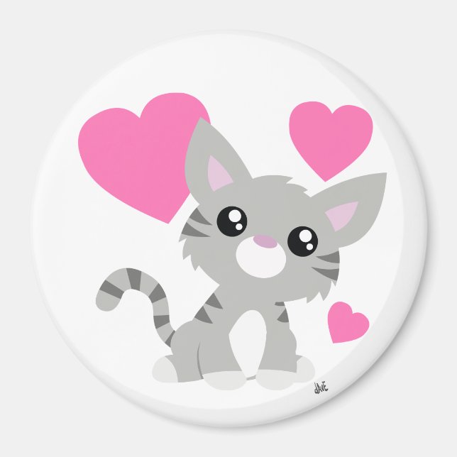 Saint Valentin Gris Kitty Magnet (Devant)