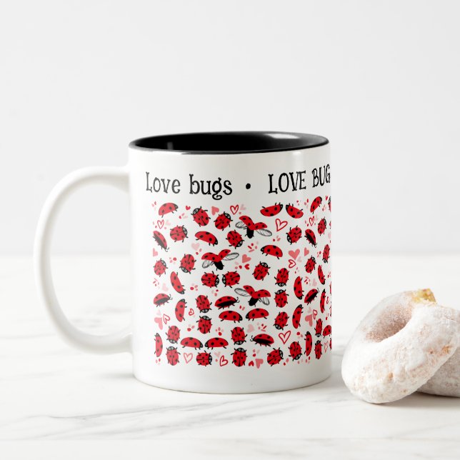 Saint-Valentin Mug Fun Love Bugs rouge (Avec donut)