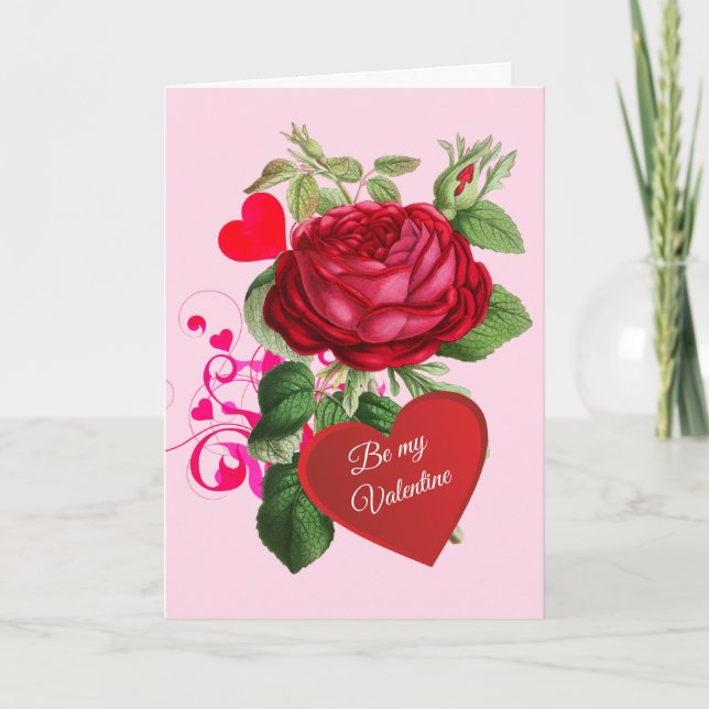 Saint Valentin Red Rose Hearts Carte de vacances (Devant)