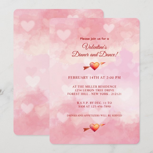 Saint Valentin Romantique Pink Heart Invitation (Devant / Derrière)