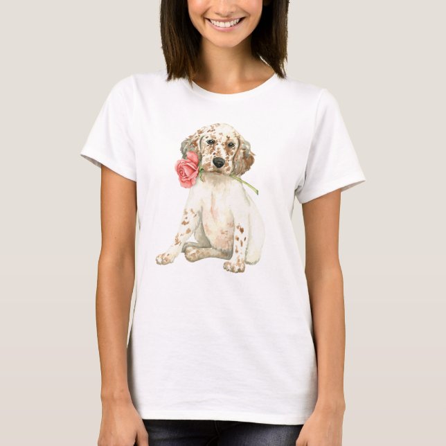 Saint Valentin Rose Anglais Setter T-Shirt (Devant)