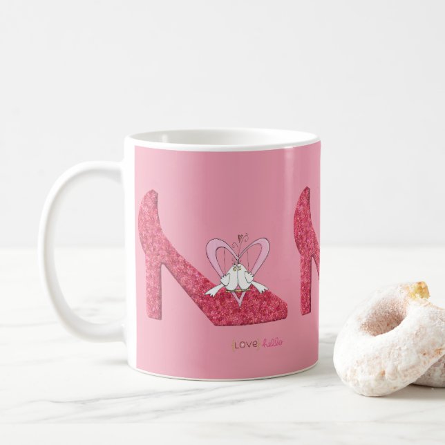 Saint Valentin Rose Chaussure Aimer Bonjour Mugs (Avec donut)