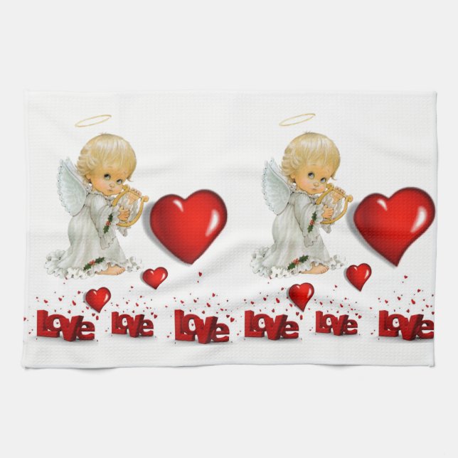 Saint Valentin Serviette de cuisine, Ange (Horizontal)