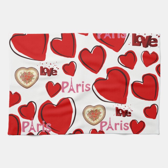 Saint Valentin Serviette de cuisine, Paris France (Horizontal)