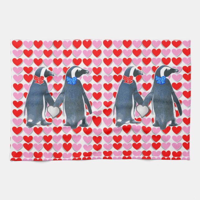 Saint Valentin Serviette de cuisine, Penguin (Horizontal)