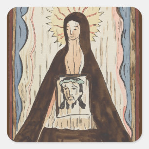 Saint Veronica Jesus konfrontiert Vintage Kunstmal Quadratischer Aufkleber