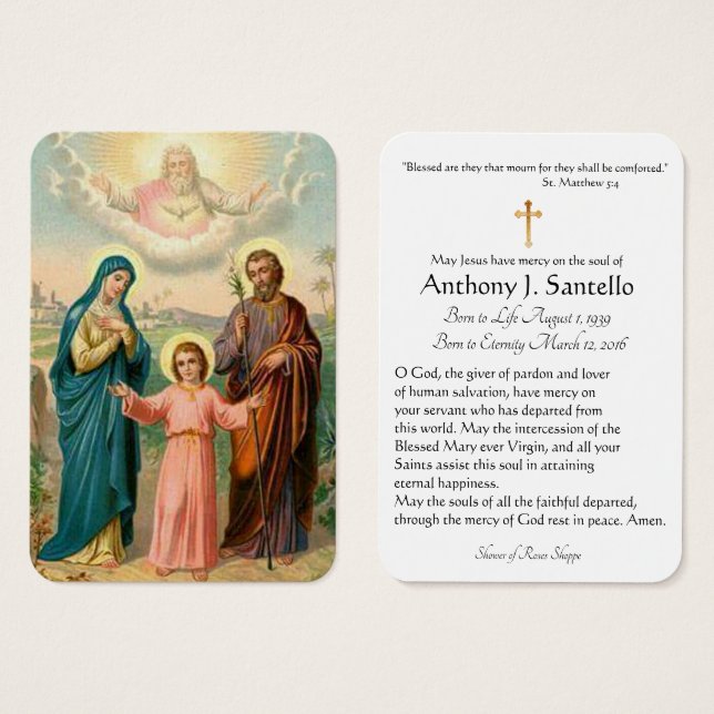 Sainte Famille catholique funéraire Carte Sainte - (Devant & derrière)