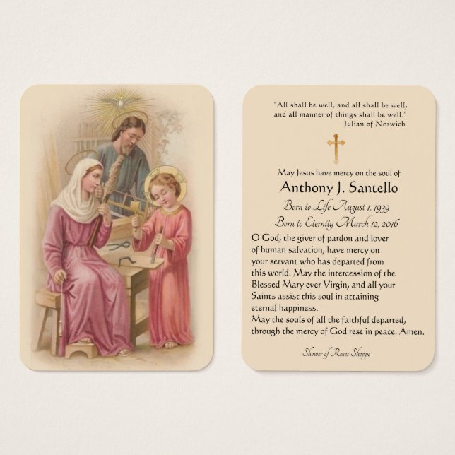Sainte Famille catholique funéraire Carte Sainte - (Devant & derrière)