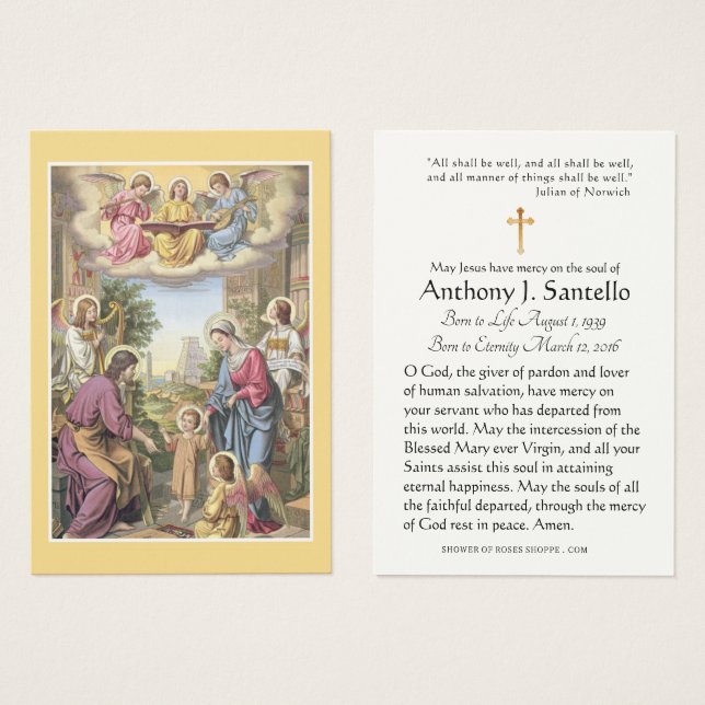 Sainte Famille catholique funéraire Carte Sainte - (Devant & derrière)