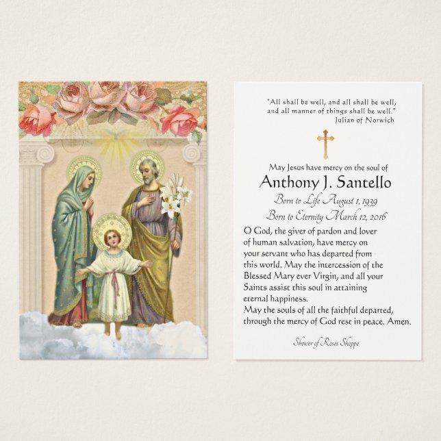 Sainte Famille catholique funéraire Carte Sainte - (Devant & derrière)