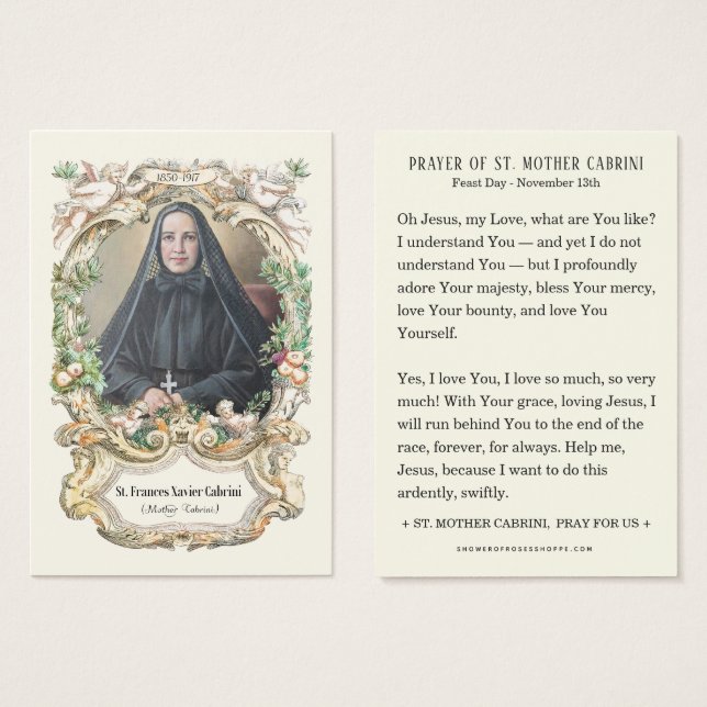 Sainte Mère Cabrini Catholique Prière religieuse r (Devant & derrière)