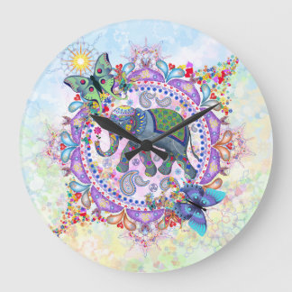 Sainte Tribal Henna Elephant grande horloge