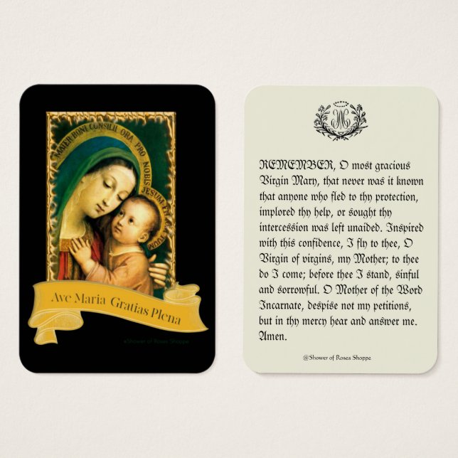 Sainte Vierge Marie Prière Mémorare Carte Sainte (Devant & derrière)