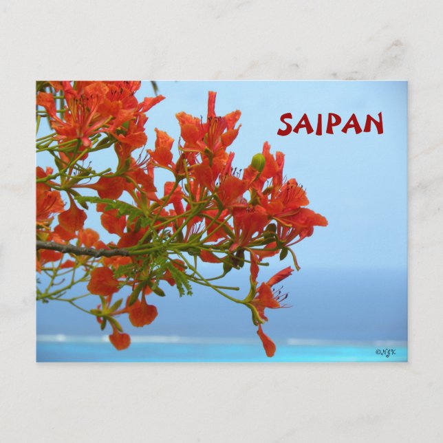 Saipan flammt auf einem blauen Ozean Postkarte (Vorderseite)