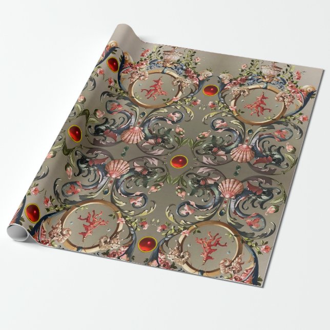 SAISHELLE, KRALLEN, DOLPHINE, ANTIQUE WIRBEL GESCHENKPAPIER (Ungerollt)
