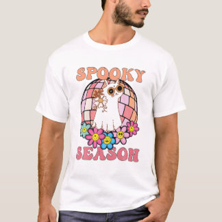 Saison Groovy Ghost Cat Retro T-Shirt