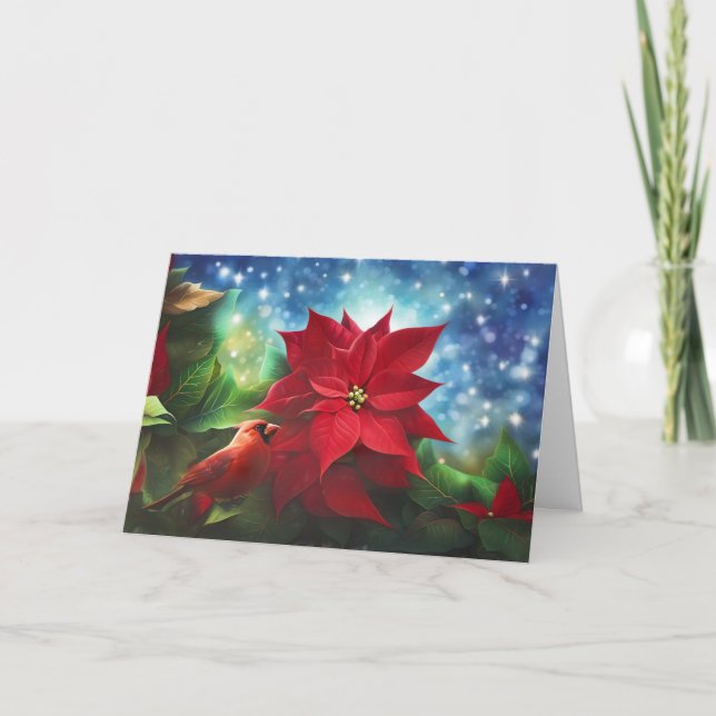 Saison Gruß mit Kardinal und Poinsettia Karte (Vorderseite)