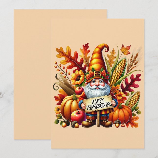 Saisonale Glückwunsch Erntedankfest Gnome Postkart Feiertagskarte (Vorne/Hinten)