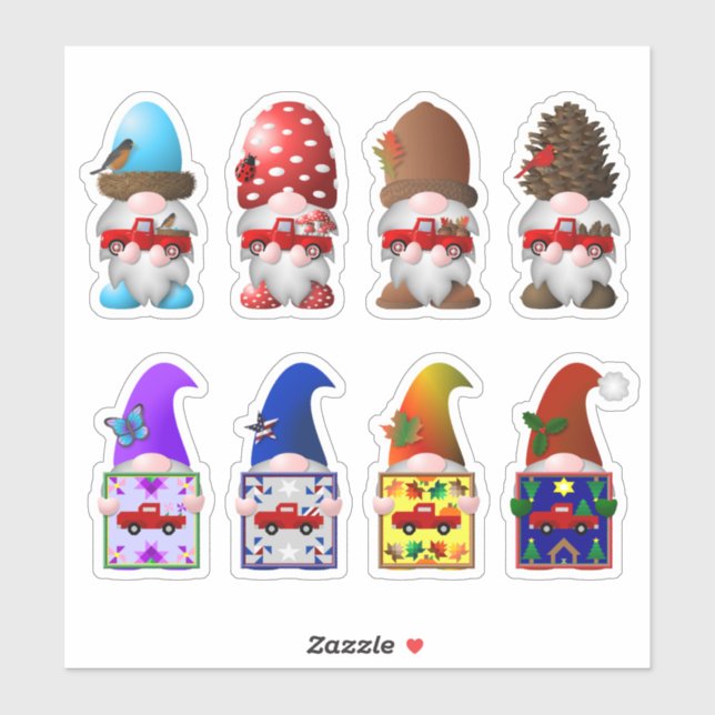 Saisonale Gnome mit kleinen roten LKWs Aufkleber (Blatt)