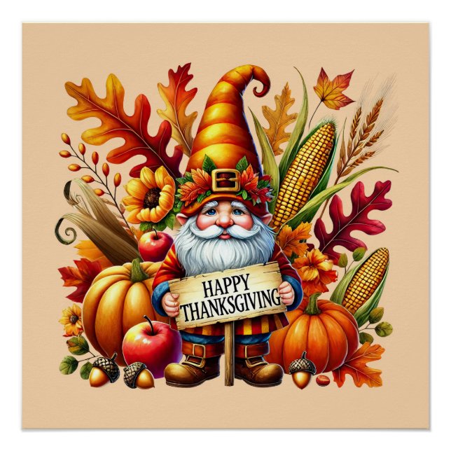 Saisonale Happy Thanksgiving gnome Party Poster (Vorderseite)