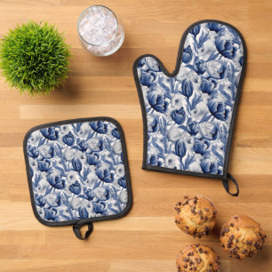 Saisonale Winter-Blume gekachelt Muster Ofenhandschuh & Topflappen-Set