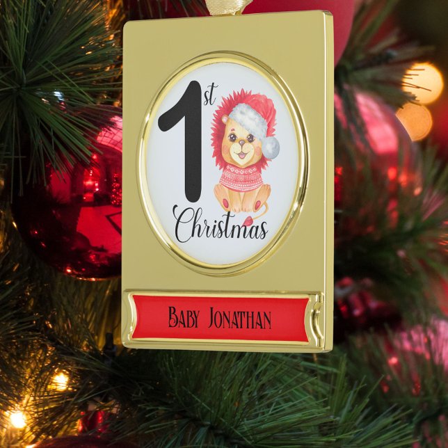 Saisonaler Bärenjungen 1. Weihnachtsname Banner-Ornament Gold (Von Creator hochgeladen)
