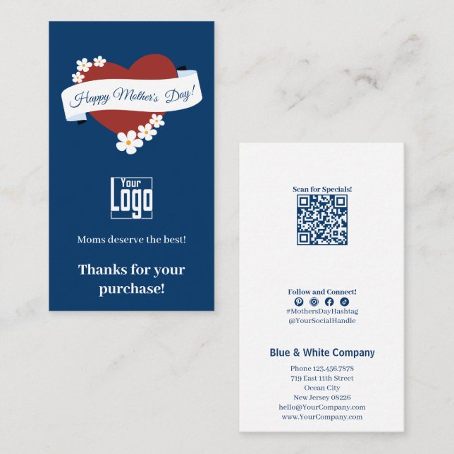 Saisonaler Muttertag Danke für Ihren Einkauf Visitenkarte (Vorne/Hinten)