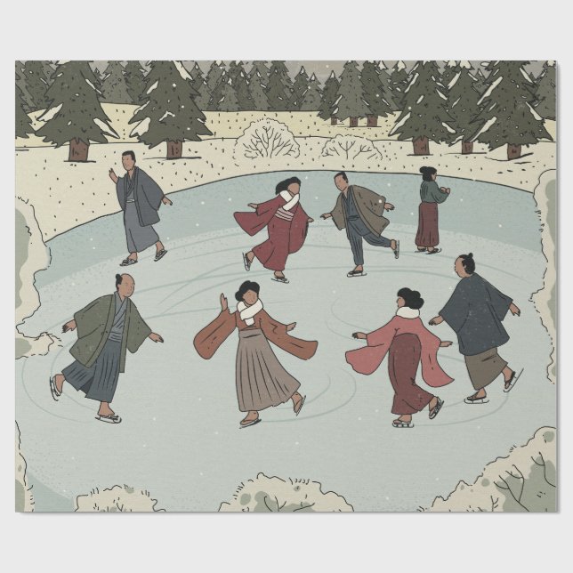 Saisonales Eislaufen Geschenkpapier (Flach)
