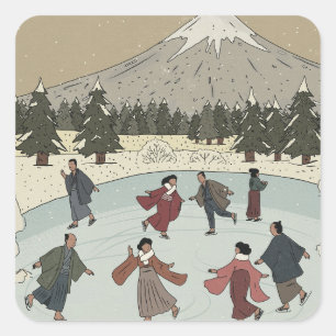 Saisonales Eislaufen Quadratischer Aufkleber