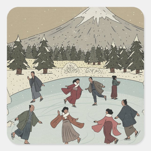 Saisonales Eislaufen Quadratischer Aufkleber (Vorderseite)