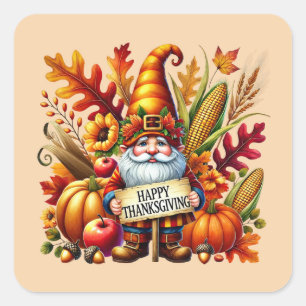 Saisonales Happy Thanksgiving Gnom Party Quadratischer Aufkleber