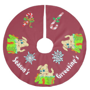 Saisongrreetings Welpenbaum-Rock Polyester Weihnachtsbaumdecke