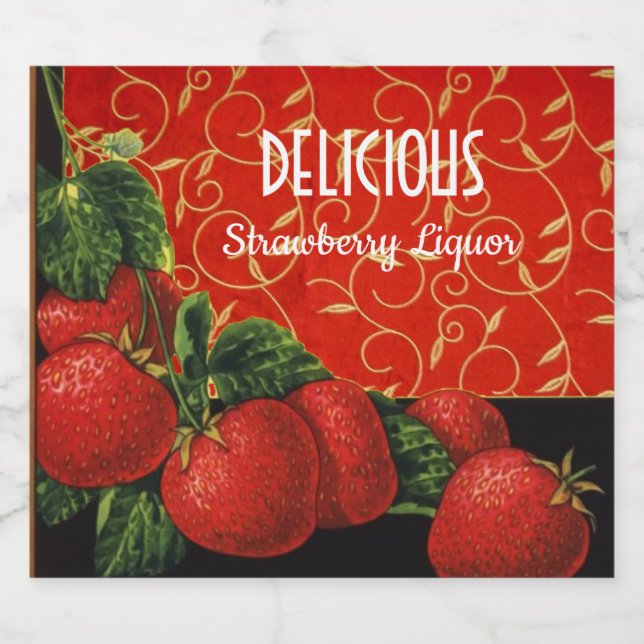 SAISON'S OBITS, STRAWBERRIES Erdbeerlikör Alkoholflaschenetikett (Einzelnes Label)