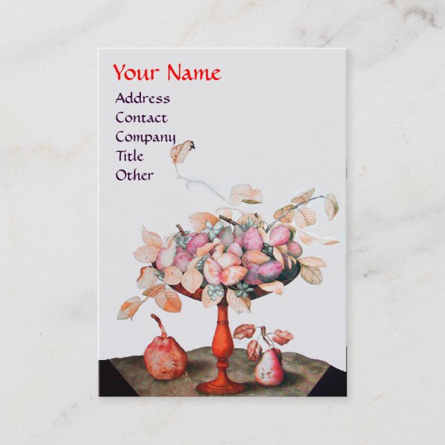 SAISON'S OBSTVASE, BLUME, BLÄTTER PEARS MONOGRAM VISITENKARTE (Vorderseite)