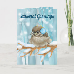 Saisonvogel mit schneebedecktem Baum Karte