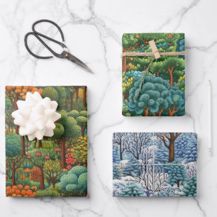 Saisonwaldszenen: Winter, Sommer und Herbst Geschenkpapier Set