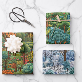 Saisonwaldszenen: Winter, Sommer und Herbst Geschenkpapier Set