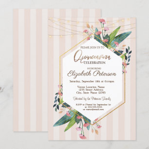 Saitenleuchten floral gestreift Quinceñera Einladung